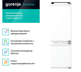 Встраиваемый двухкамерный холодильник Gorenje GDNRK5182A2